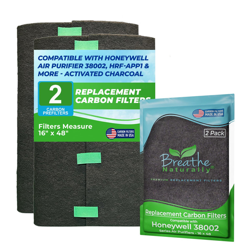Breathe Naturally Replacement Filters Compatible with Honeywell Air Purifier 38002, HRF-APP1 & More - Activated Charcoal Prefilter - Made in USA - 16" x 48" x 0.2" (Pack of 2 Carbon Prefilters) Pack of 2