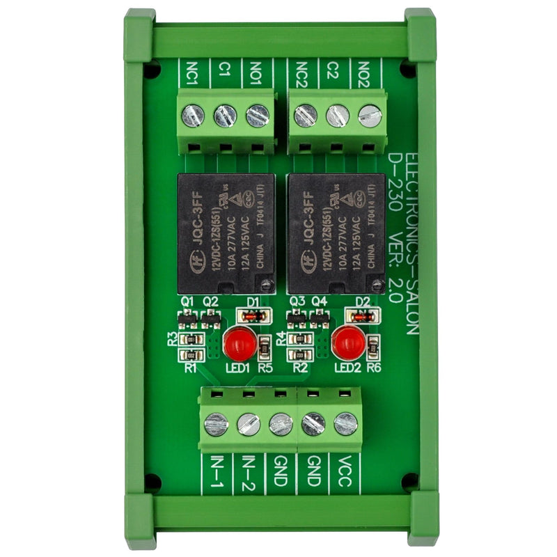 Electronics-Salon DIN Rail Mount 2 SPDT 10Amp Power Relay Interface Module, DC 12V Version.