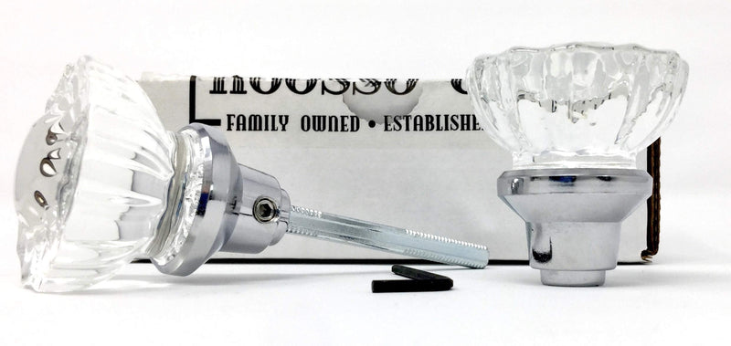 Rousso's Reproductions Depression Crystal Knobs with Set Screws and Spindle (Polished Chrome) (One Pair)