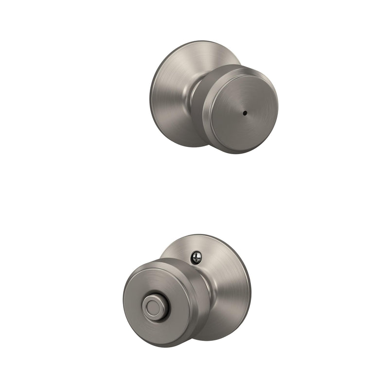 Schlage F40 BWE 619 Bowery Door Knob, Bed & Bath Privacy Lock, Satin Nickel Standard