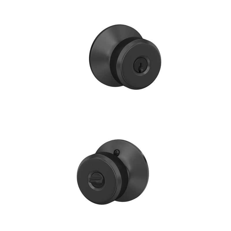 Schlage F51A BWE 622 Bowery Door Knob, Keyed Entry Lock, Matte Black Standard