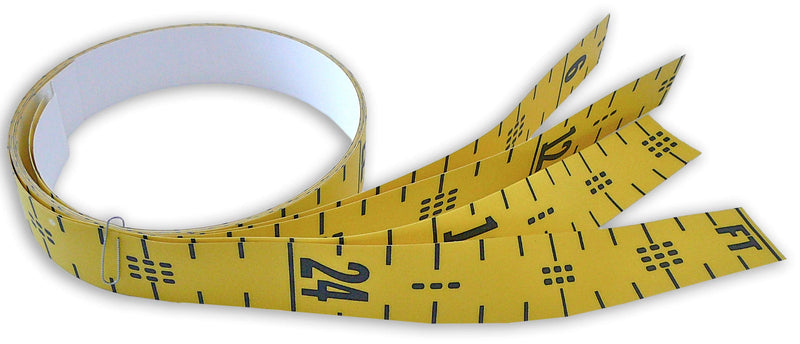Floor Tape – Adhesive Backed – 2 Inch Wide X 25 Foot Long – Vertical Up – Fractional – 1” Grads – Yellow – 4 Pieces