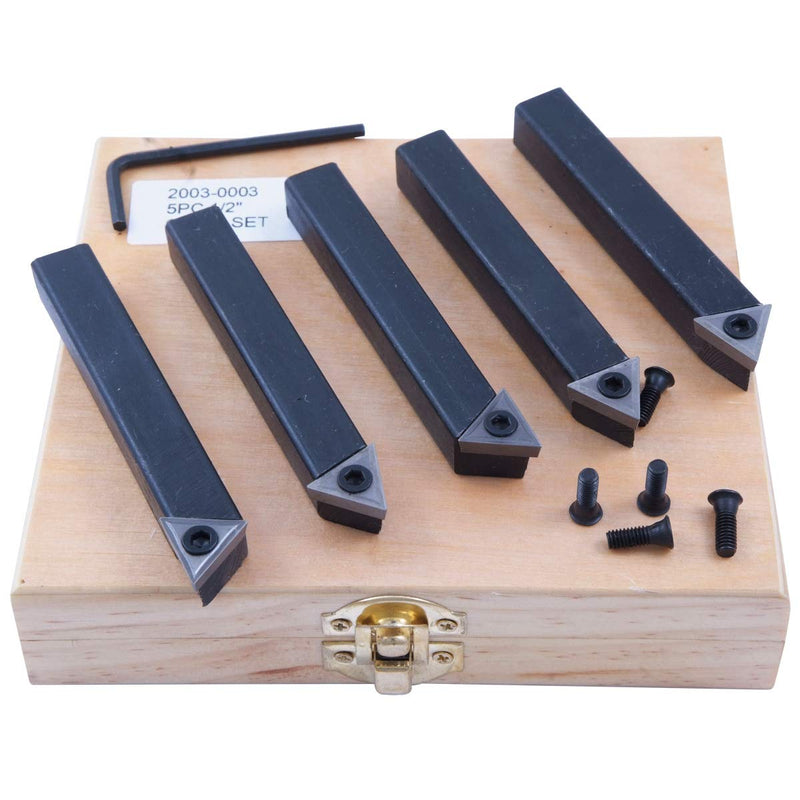 HHIP 2003-0003 1/2 Inch 5 Piece Indexable Carbide Turning Tool Set 1 /2" Shank 5 Piece, Set No - ST 8