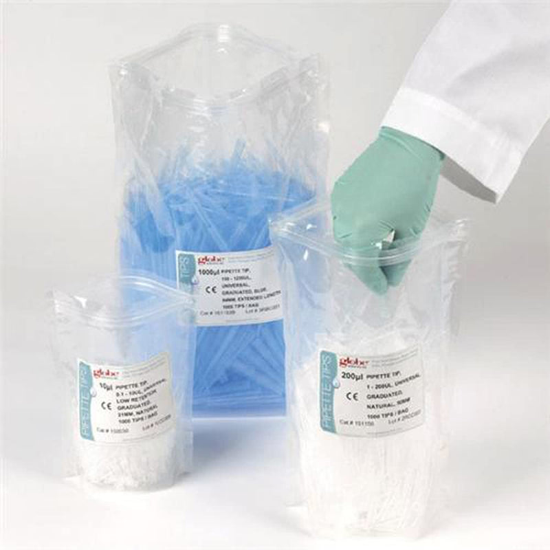 Globe Scientific 151153 Filter Tip, Graduated, Natural, Non-Sterile, 100-1250µL, Pack of 1000