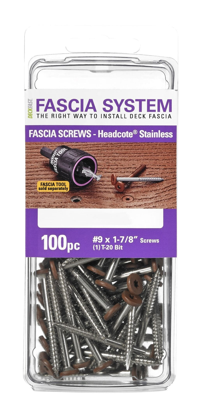 Starborn Stainless Steel Fascia Screws 9 x 1-7/8 T-20 Star Drive 100 piece pack in Burgundy