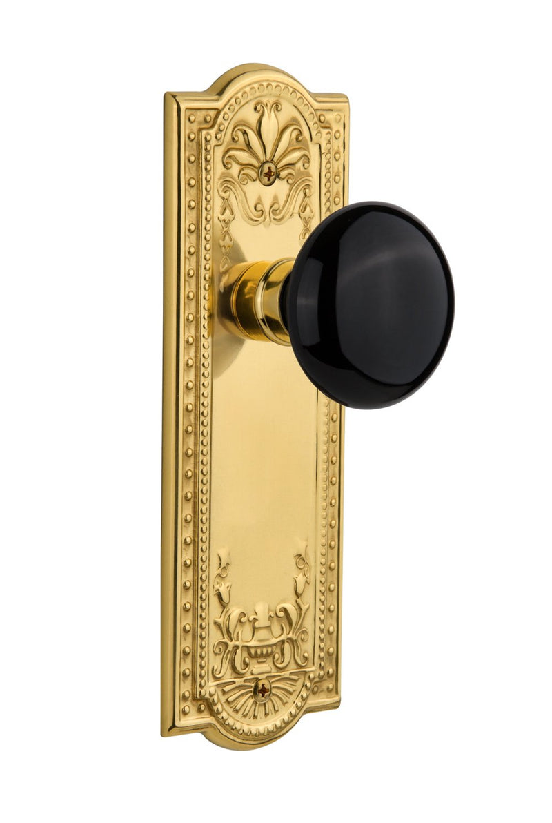 Nostalgic Warehouse Meadows Plate with Black Porcelain Knob, Single Dummy, Unlacquered Brass
