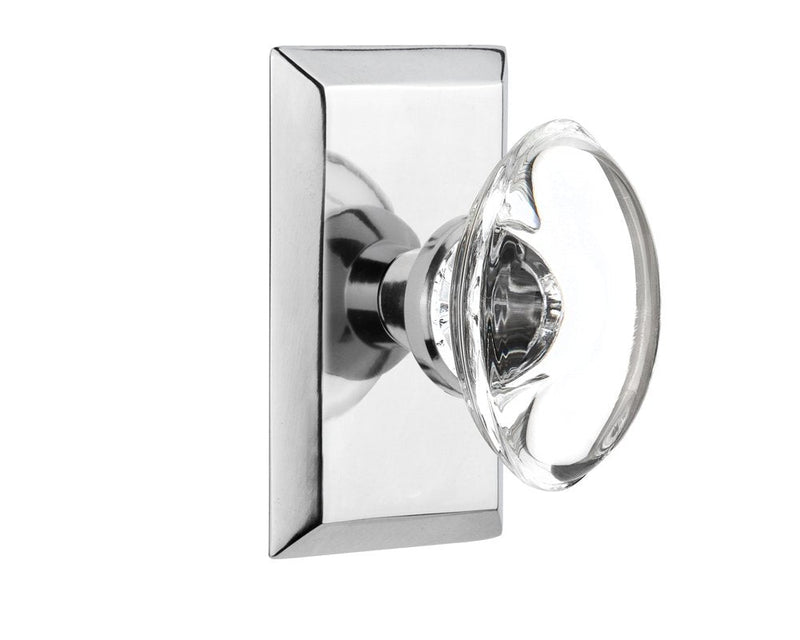 Nostalgic Warehouse Studio Plate with Oval Clear Crystal Glass Knob, Single Dummy, Bright Chrome