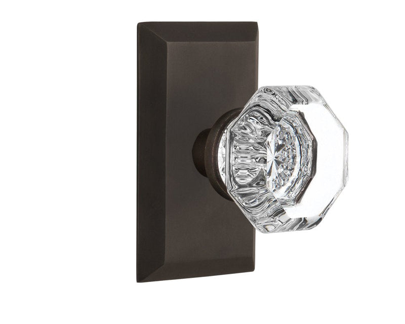 Nostalgic Warehouse Studio Plate Waldorf Crystal Door Knob Single Dummy Oil Rubbed Bronze
