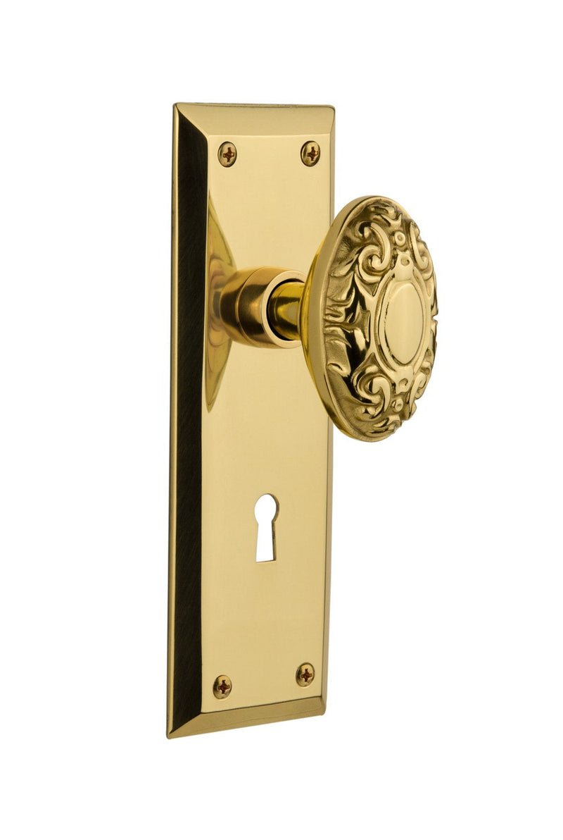 Nostalgic Warehouse New York Plate with Keyhole Victorian Knob, Single Dummy, Unlacquered Brass