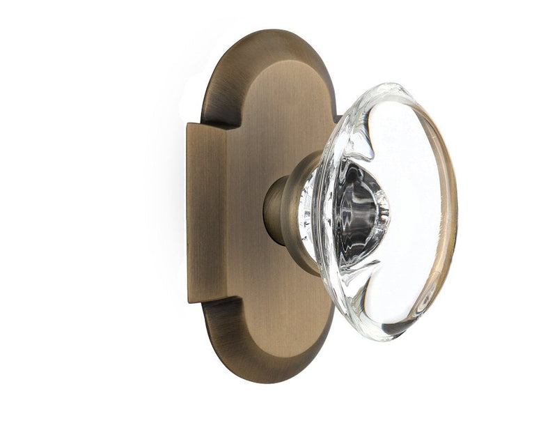 Nostalgic Warehouse Cottage Plate with Oval Clear Crystal Glass Door Knob, Single Dummy, Antique Brass
