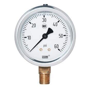 WIKA - 6804929 Wika 213.53DW 2 2.5" NSF Filled Pressure Gauge, 0-100 psi, 1/4" Lower