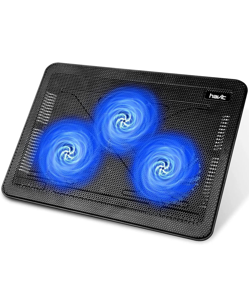 havit HV-F2056 15.6"-17" Laptop Cooler Cooling Pad - Slim Portable USB Powered (3 Fans), Black/Blue Black+Blue