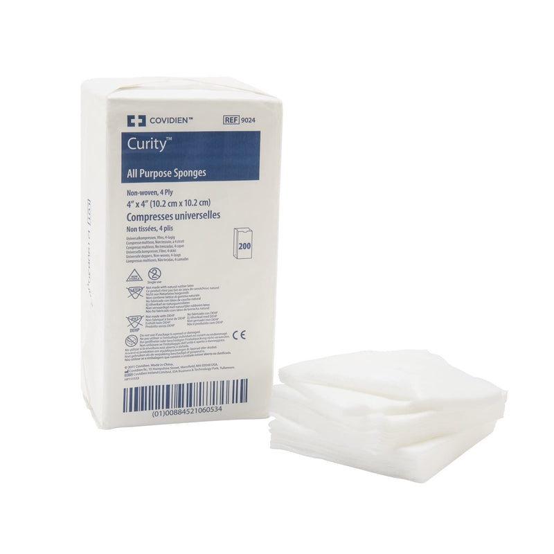 Covidien 9024 Curity Non-Woven All-Purpose Sponge, Non-Sterile, 4" W x 4" D 4-Ply, (Pack of 200)