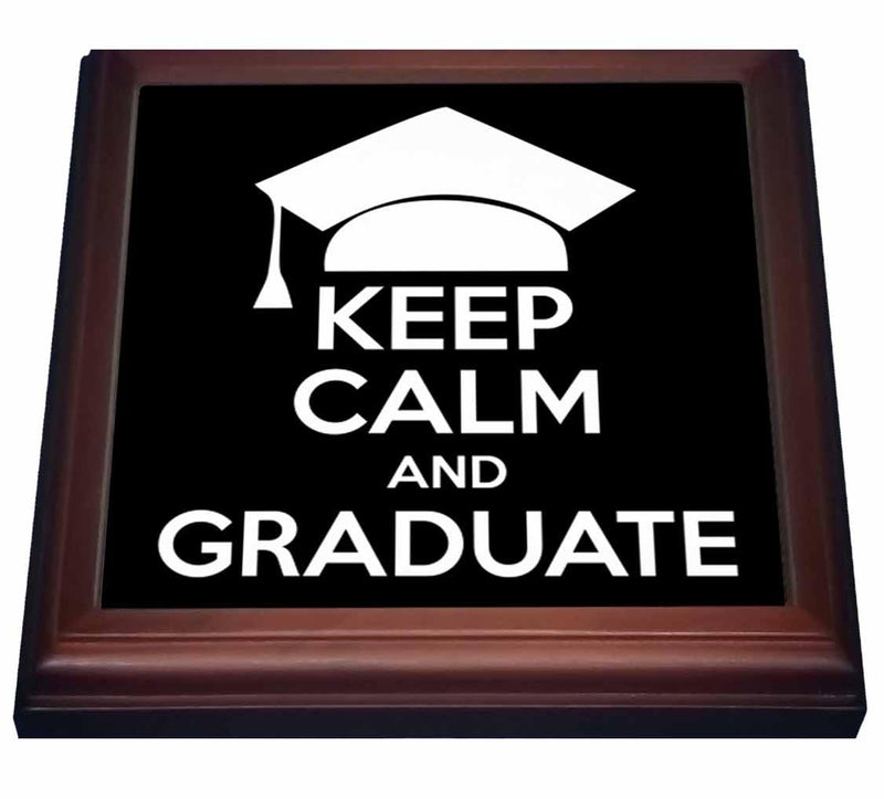 3dRose Keep Calm & Graduate Black Trivet with Ceramic Tile, 8 by 8", Brown