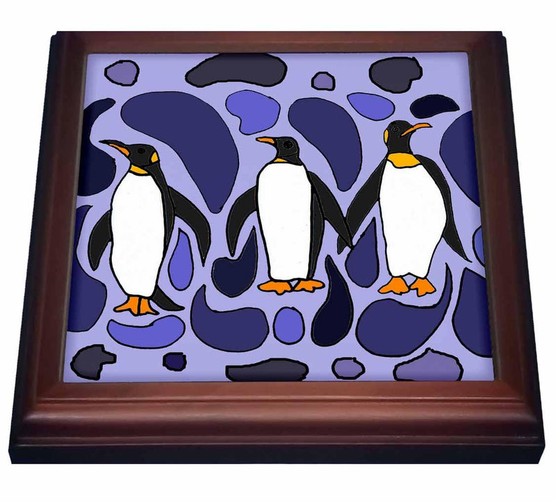 3dRose Fun Emperor Penguin Art Abstract Trivet with Ceramic Tile, 8" by 8", Brown