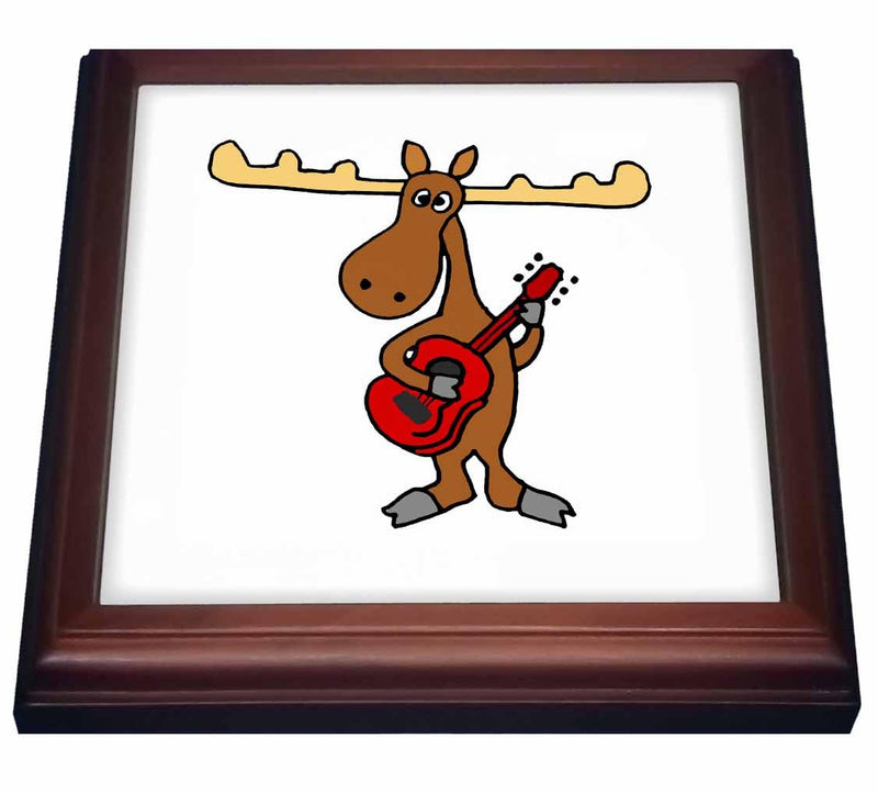 3dRose Funny Moose Playing Guitar Trivet with Ceramic Tile, 8 by 8", Brown