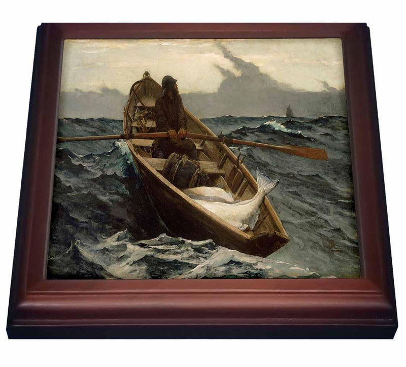3dRose Print of Vintage Winslow Homer The Fog Warning Trivet with Ceramic Tile, 8 by 8", Brown
