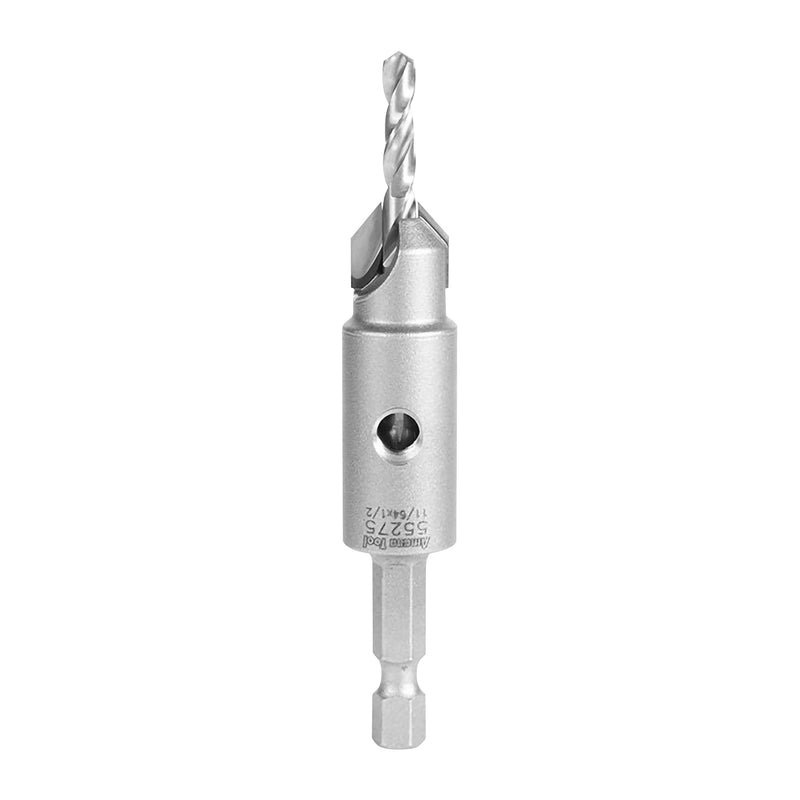 Amana Tool Carbide Tipped 82 Degree Countersink Drill Bit, 55275, 1/2 Dia x 11/64 Drill D x 1/4 Inch Quick Release Hex Shank for Tool 55240