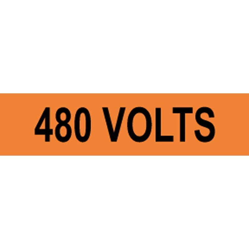 ComplianceSigns.com 480 Volts Safety Label Decal, 4x1 inch 10-Pack Vinyl for Electrical Pipe Markers, Made in USA