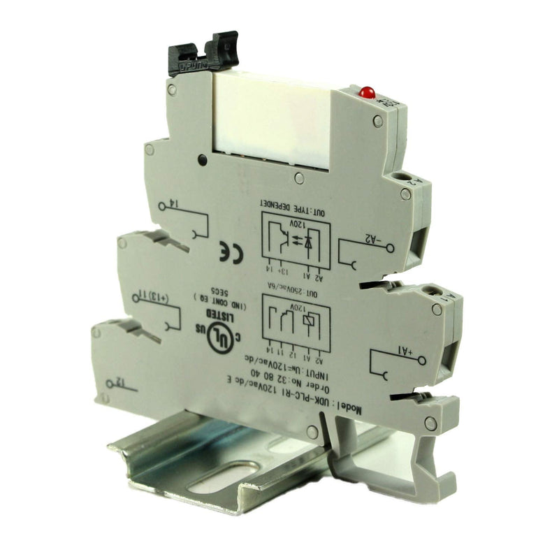 Automation Systems Interconnect ASI ASI328040 ASIUDK-PLC-RI120Vac/dcE Pluggable SPDT Relay with Low Profile DIN Rail Mount Screw Clamp Terminal Base, 6 amp, 250 VAC, 120 VAC/DC Coil