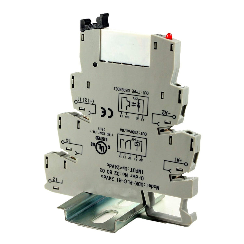 ASI ASI328002 24Vdc Pluggable SPDT Relay with DIN Rail Mount Screw Clamp Terminal Block Base, 6 amp, 250 VAC Rating, 24 VDC Coil