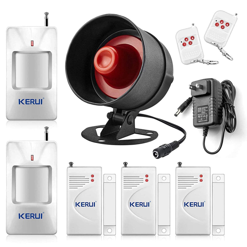 KERUI Standalone Home Office Shop Security Alarm System Kit,Wireless Loud Indoor/Outdoor Weatherproof Siren Horn with Remote Control and Door Contact Sensor,Motion Sensor,Up to 115db,NO WiFi/GSM/APP No Wifi Alarm Kit