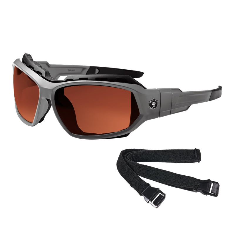 Ergodyne Skullerz Loki Convertible Polarized Safety Sunglasses, Copper Lens-Includes Gasket and Strap to Convert to Goggle,Polarized Copper Lens, Gray Frame Polarized Copper Lens, Gray Frame