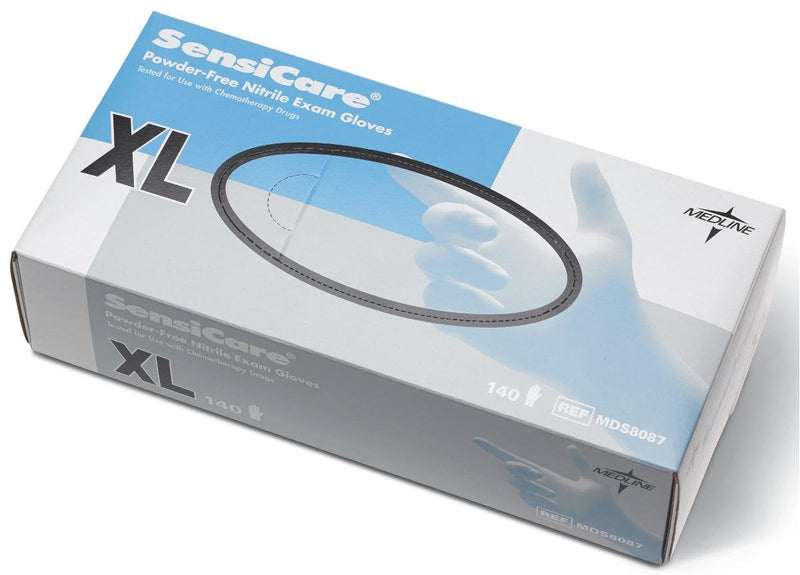 Medline SensiCare Nitrile Exam Gloves, Powder-Free, Size XL, Blue, 140 Count X-Large