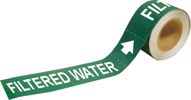 Brady 20429 Economy Pipe Markers-to-Go, B-736, 1" Height X 8" Width, White On Green Self-Sticking - Plastic Film, Legend "Filtered Water"