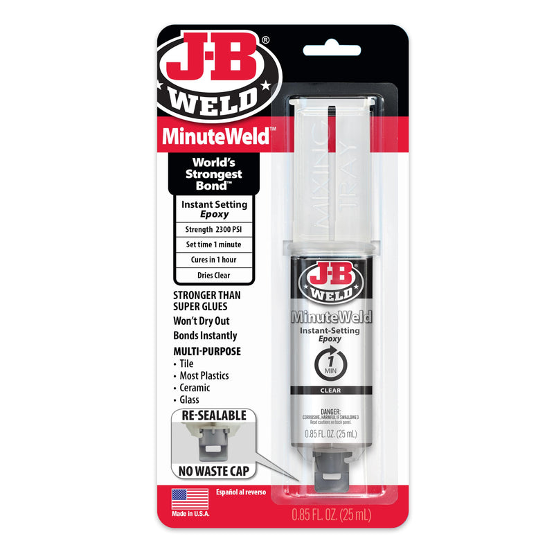 J-B Weld 50101 MinuteWeld Instant-Setting Epoxy Syringe - Clear - 25ml, 0.85 Fl Oz (Pack of 1) 0.85 Fl Oz (Pack of 1)