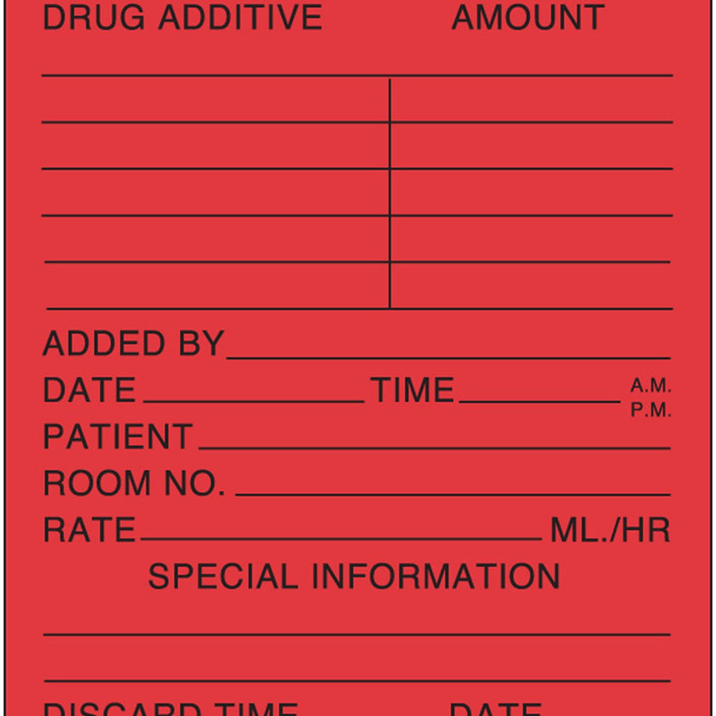 59704610 Permanent "Medication Added" Paper Label, 2" Length, 3" Width, Red, Pack of 500