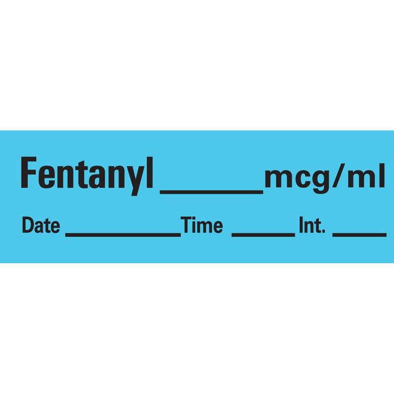 AN-7 Anesthesia Removable Tape with Date, Time & Initial, Fentanyl Mg/Ml, 333 Imprints, Blue, 1/2" Width, 500" Length