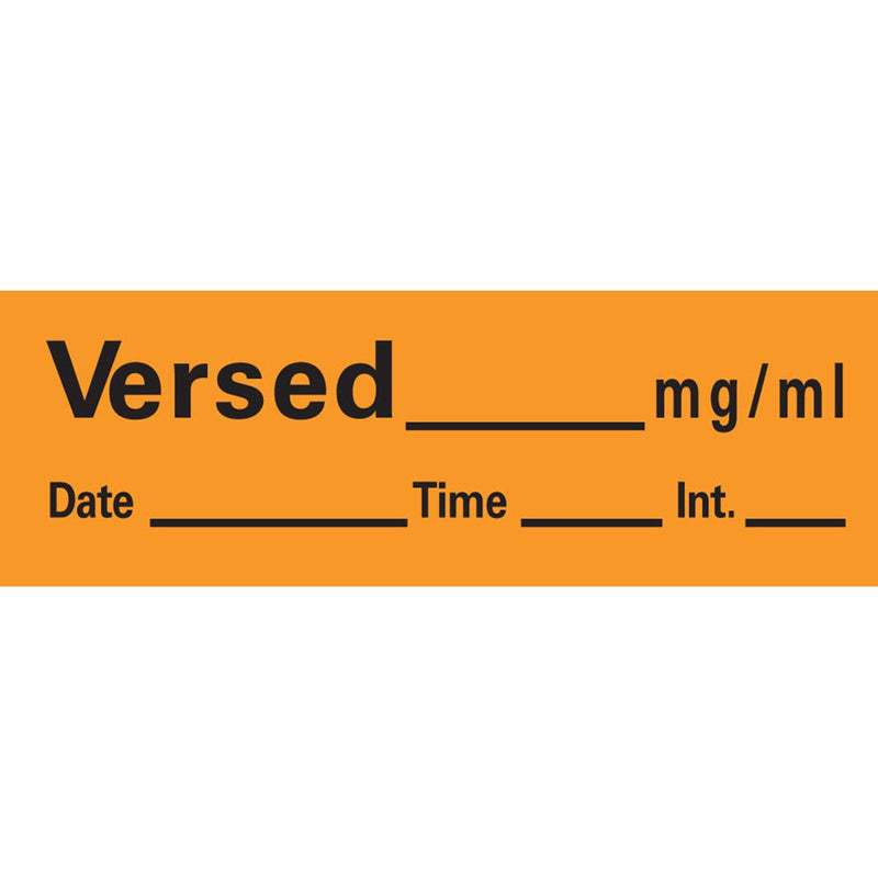 AN-149 Anesthesia Removable Tape with Date, Time & Initial, Versed Mg/Ml, 333 Imprints, Orange, 1/2" Width, 500" Length