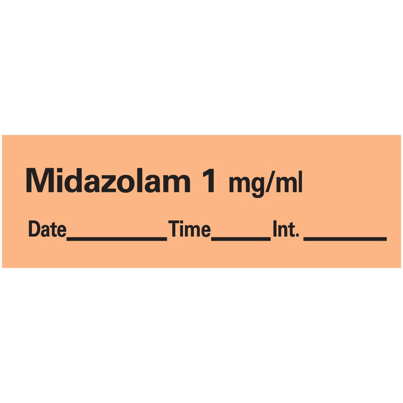 AN-120D1 Anesthesia Tape with Date, Time and Initial, Removable, Midazolam 1 mg/mL, 1" Core, 1/2" x 500", Imprints Orange 333 (Pack of 1) 500 Count (Pack of 1)