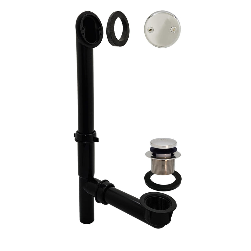 Westbrass Y593144-05 14" Black Tubular Bath Waste & Overflow Assembly with Tip-Toe Drain Plug and Two-Hole Faceplate, Polished Nickel 1 Pack