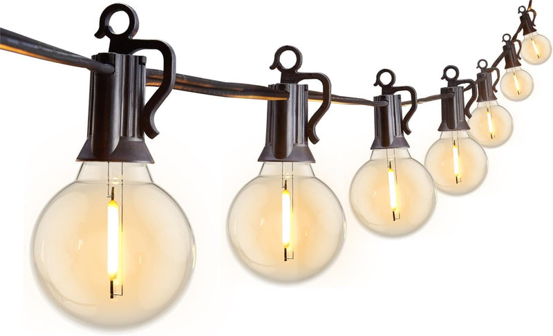 Outdoor String Lights 25 Feet G40 Globe LED Patio Lights with 13 Edison Plastic Bulbs(1 Spare), Waterproof Connectable Hanging Lights for Backyard Porch Balcony Party Decor, E12 Socket Base, Black Black - LED 25ft