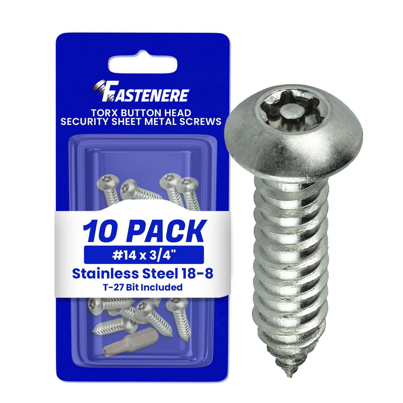 Torx Security Sheet Metal Screws - #14 x 3/4" (10-Pack) Button Head, Tamper-Resistant, Anti Theft Stainless Steel Screws for Higher Level of Safety & Secure Fastening Solution #14 x 3/4" (10 PCS)