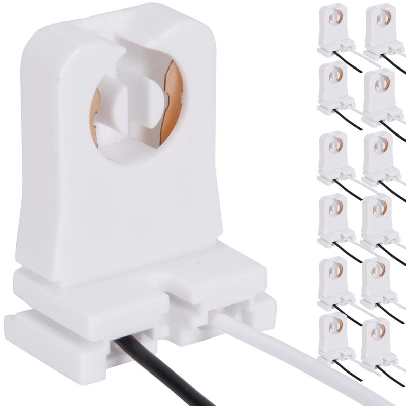 12-Pack JACKYLED Non-Shunted Turn-Type T8 Lamp Holder UL Socket Tombstone with 10 inches Wires Attached for LED Fluorescent Tube Replacements 12
