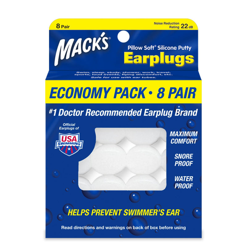 Mack's Pillow Soft Silicone Earplugs, 8 Pair - The Original Moldable Silicone Putty Ear Plugs for Sleeping, Snoring, Swimming, Travel, Concerts and Studying | Made in USA - NewNest Australia