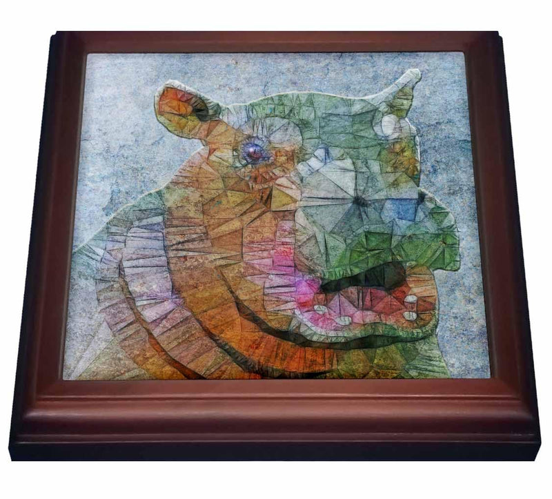 3dRose trv_201611_1 Abstract Hippo Cool Hippo Trivet with Ceramic Tile, 8 x 8", Natural