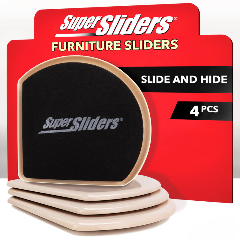 Super Sliders 7" Slide & Hide Reusable Furniture Sliders for Carpet - Effortless Moving and Surface Protection, Beige (4 Pack) 7 Inch