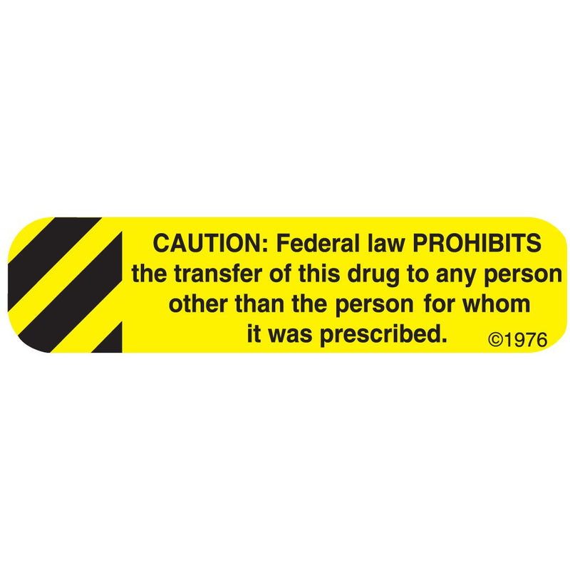 1-93G "Caution Federal" Permanent Paper Label, 1 9/16" x 3/8", Yellow, Pack of 1000
