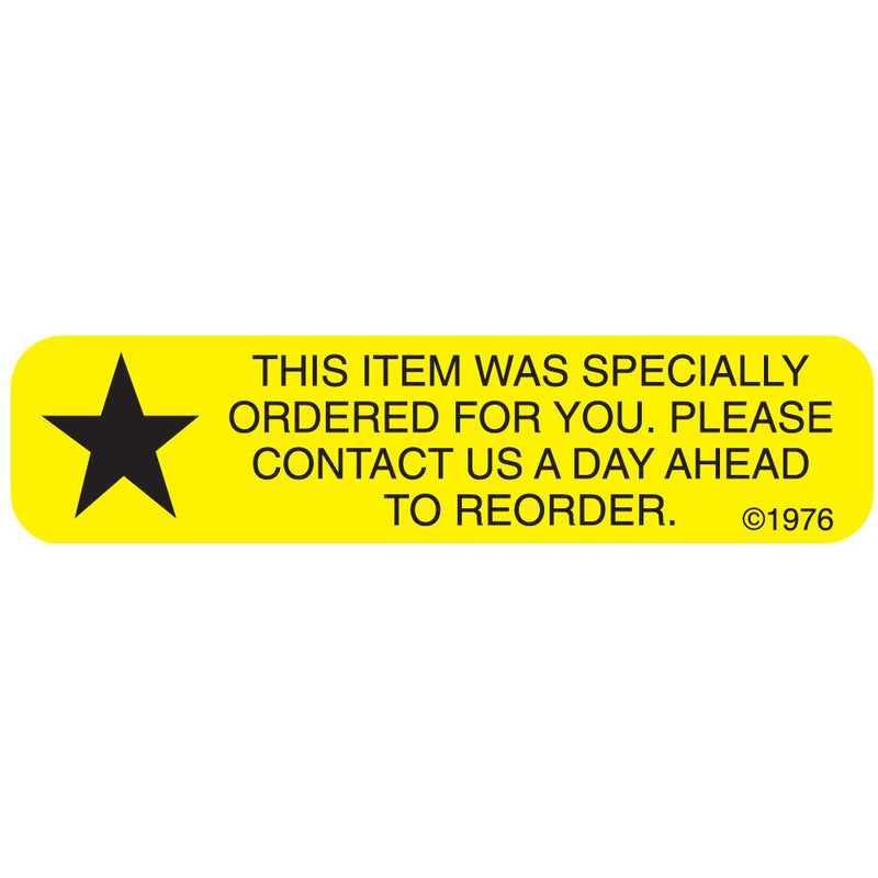 1-65G "Special Order for" Permanent Paper Label, 1 9/16" x 3/8", Yellow, Pack of 1000