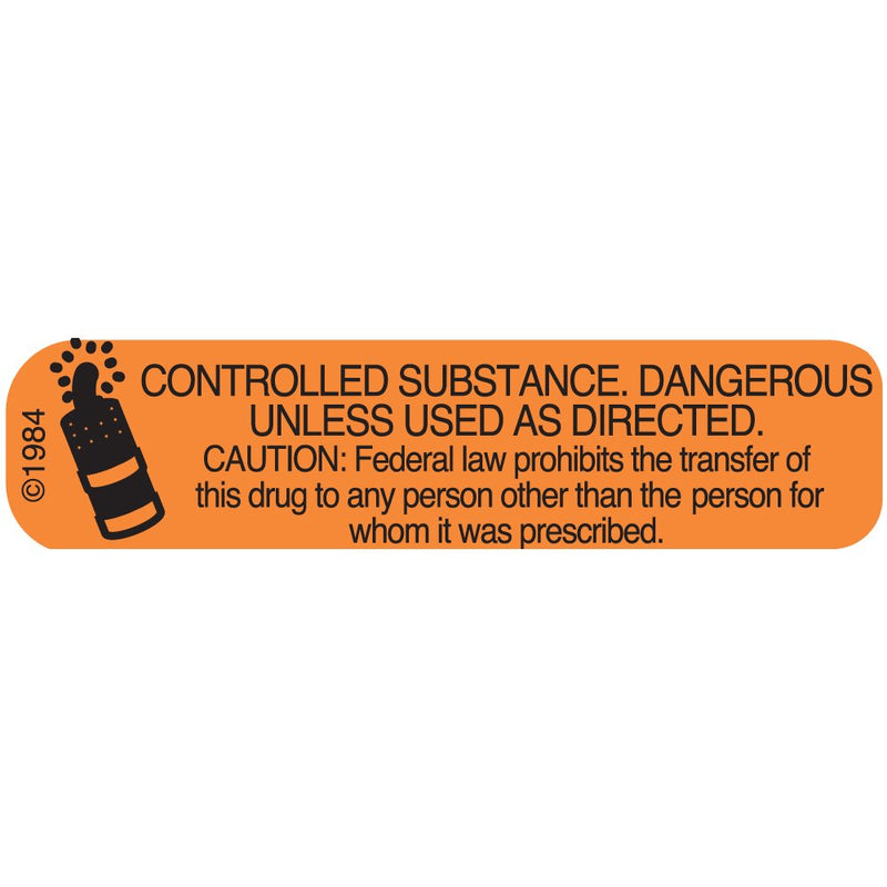 1-322 "Controlled SUB" Permanent Paper Label, 1 9/16" x 3/8", Orange, Pack of 1000