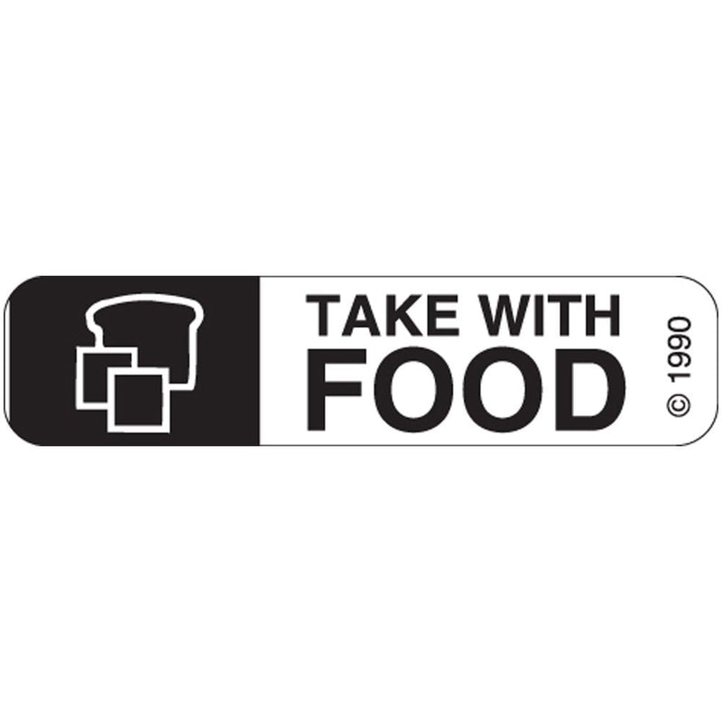 10-X Permanent Paper Label, "TAKE with Food", 1 9/16" x 3/8", Black with White (500 per Roll, 2 Rolls per Box)
