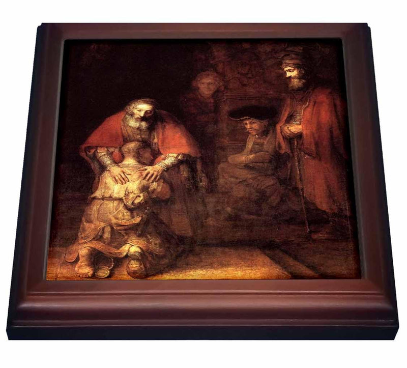 3dRose Print of Rembrandt Painting The Prodigal Son Trivet with Ceramic Tile, 8" x 8", Brown