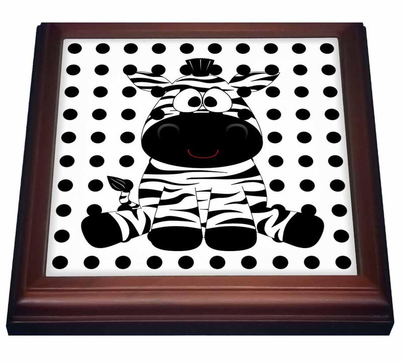 3dRose Print of Adorable Zebra On Black Dots-Trivet with Ceramic Tile, 8" x 8", Brown