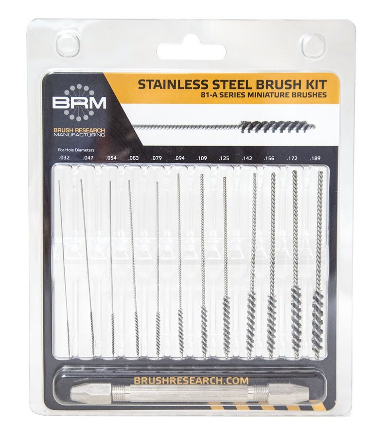 Brush Research 81AKIT Stainless Steel Mini Deburring Brush Kit (Includes .032", .047", .054",.079", .094", .109", .125", .142", .156", .172", .189" and a Pin Vise)