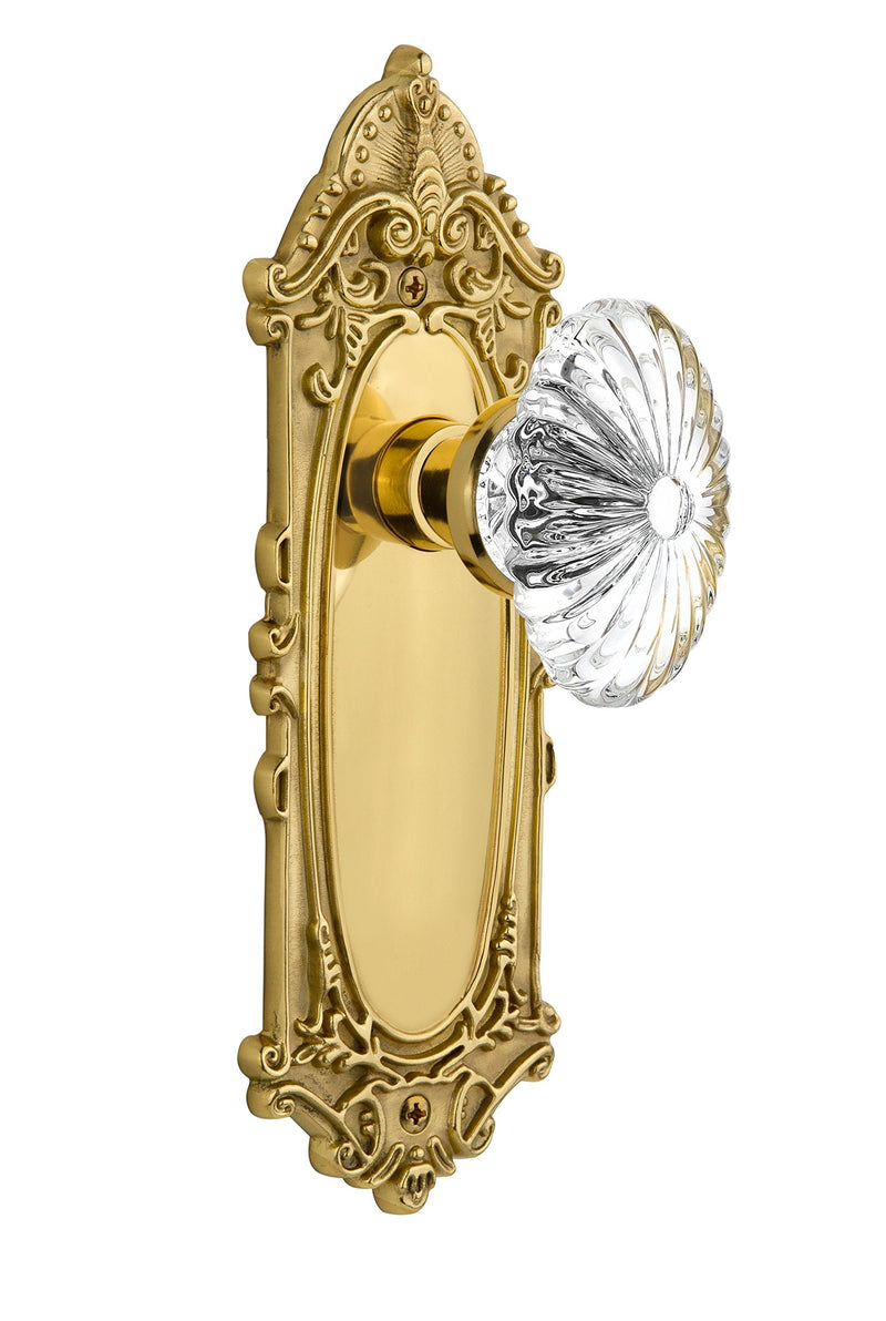 Nostalgic Warehouse Victorian Plate with Oval Fluted Crystal Glass Knob, Single Dummy, Polished Brass