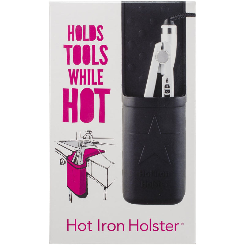Hot Iron Holster | Adhesive-Free Silicone Storage Pocket for Organization and Travel | Heat Resistant to 500°F | Ideal for Curling Irons, Hair Straighteners, and other Hot Tools Black